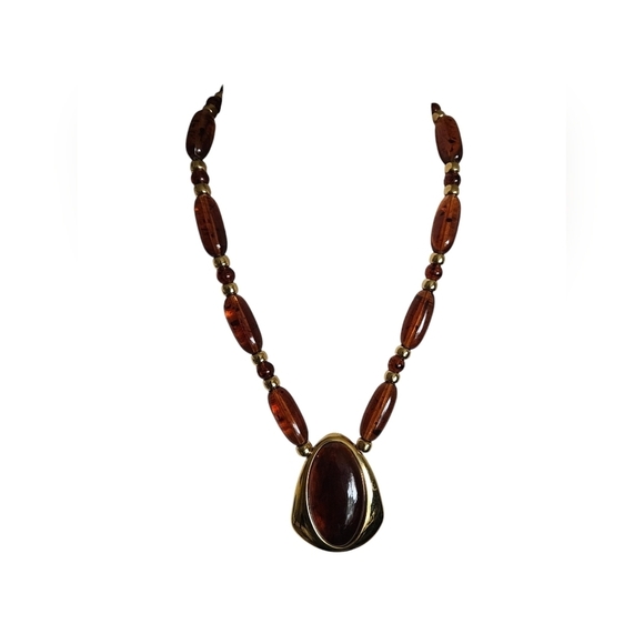Vintage Napier brown amber beaded Chunky necklace. - Picture 1 of 12